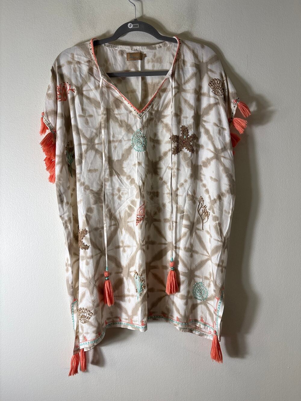 Skeno Tan Tie Dye Beach Embellished Cover Up Sz S